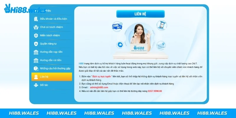 Bấm liên kết Dịch vụ trực tuyến để chat với CSKH Hi88