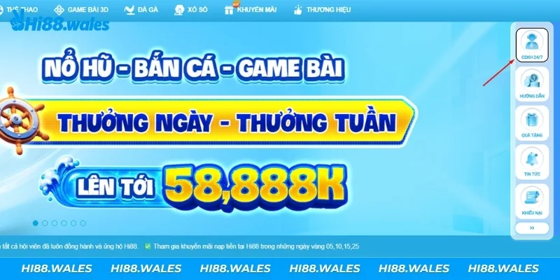 Chọn mục Liên hệ trong menu trái của trang thông tin Hi88