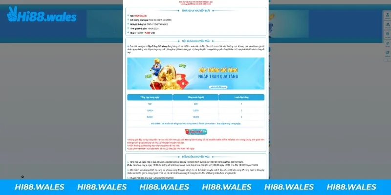 Đập trứng giờ vàng 20h - 22h mỗi ngày tại Hi88, thưởng đến 8.888 điểm